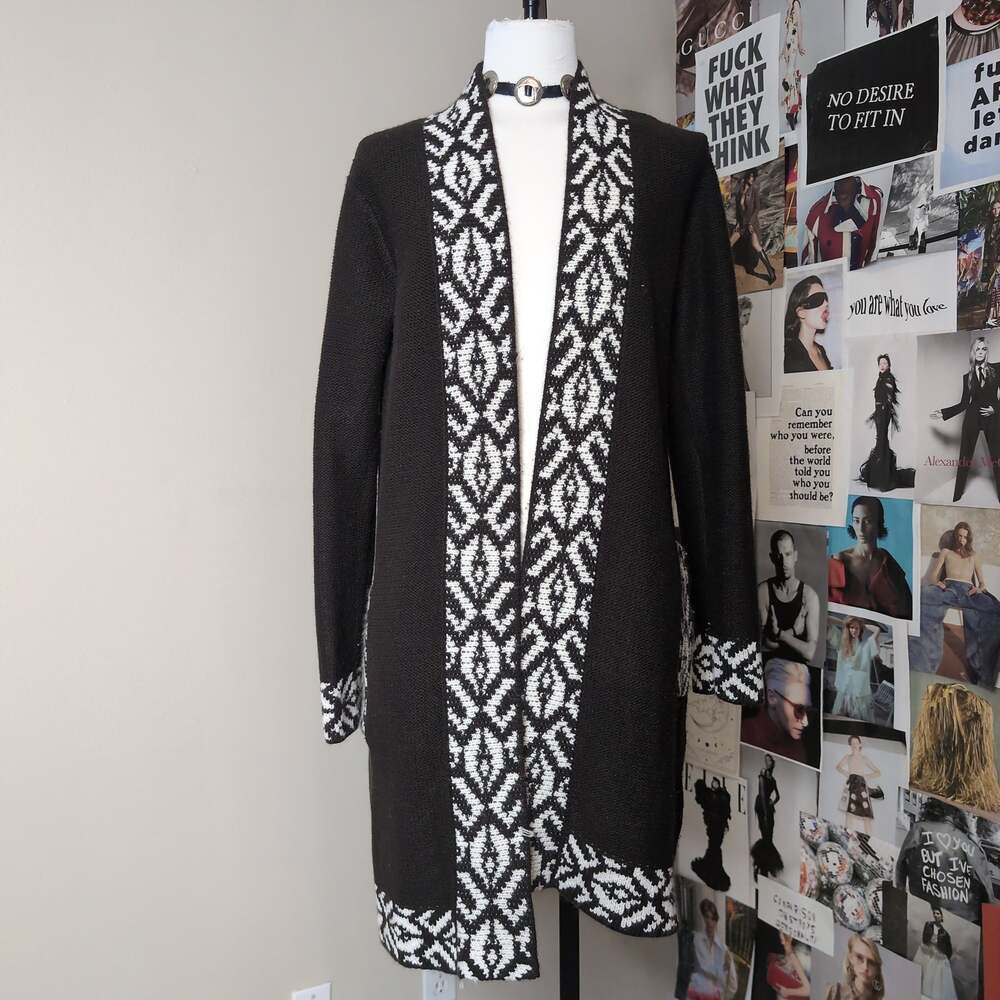 Geometric Pattern Open Front Longline Cardigan - Picture 1 of 4